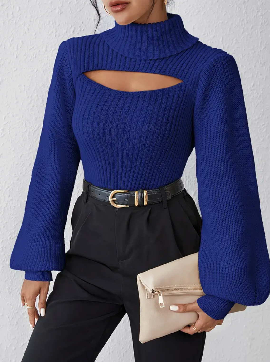 Pull Col Montant Chic avec Détails Raffinés