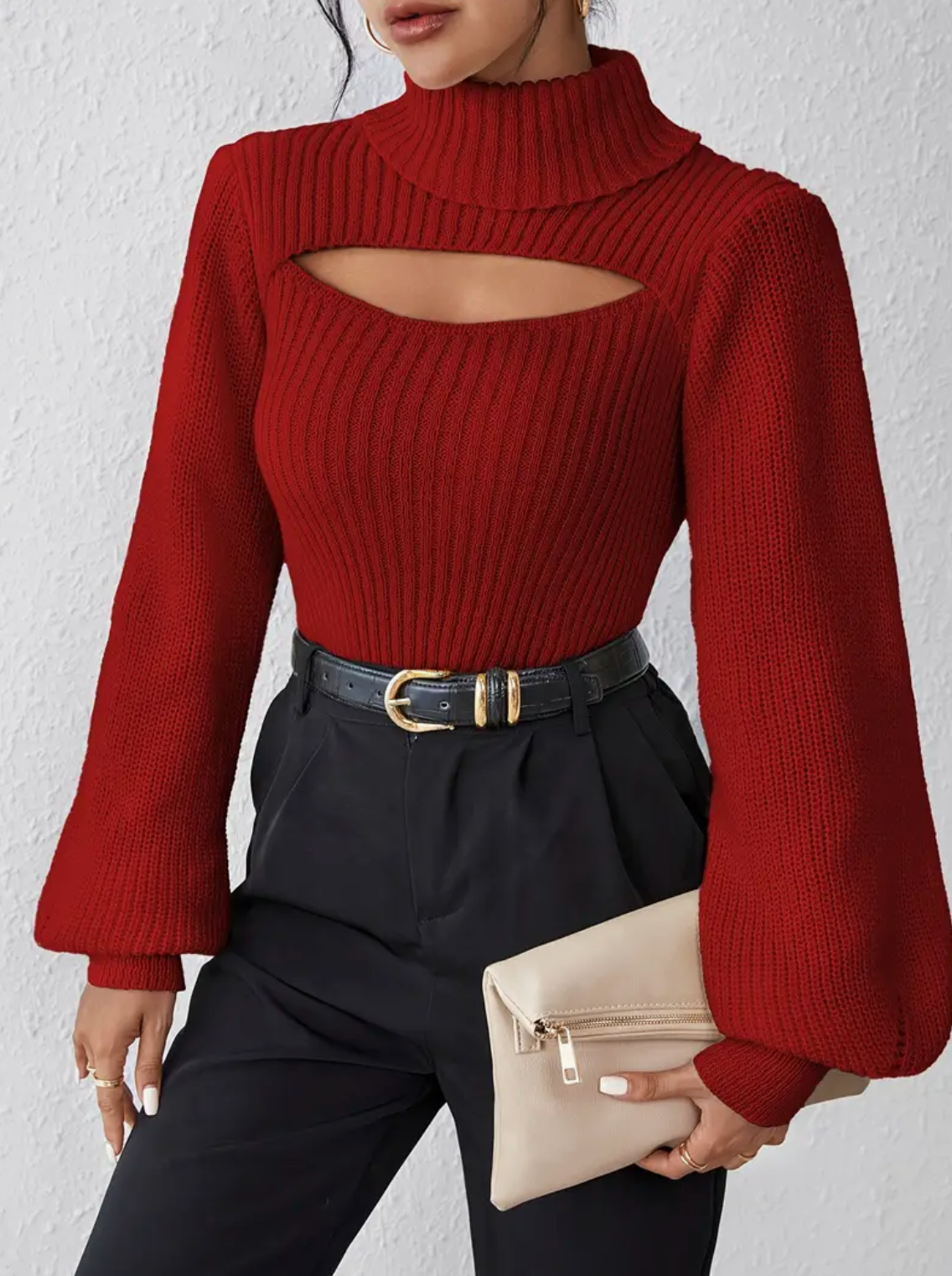 Pull Col Montant Chic avec Détails Raffinés