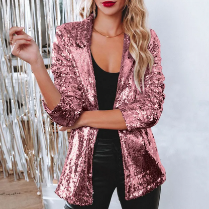 Blazer Élégant à Paillettes Glamour Femme