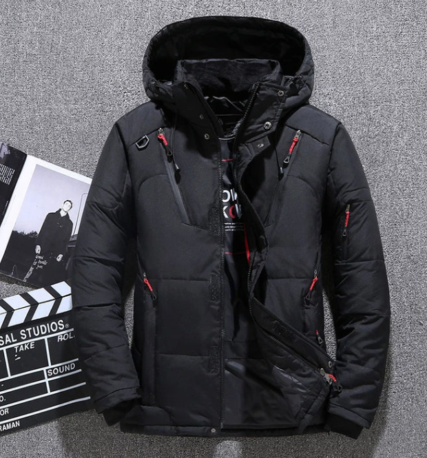 Veste Ski Homme Rouge Imperméable avec Capuche et Poches