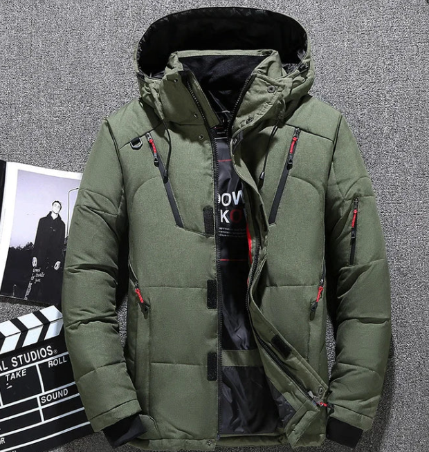 Veste Ski Homme Rouge Imperméable avec Capuche et Poches