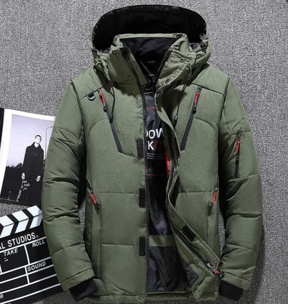 Veste Ski Homme Rouge Imperméable avec Capuche et Poches