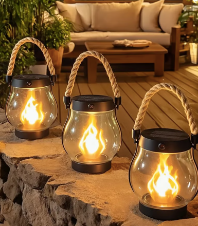 Lanterne Solaire Extérieur LED Effet Flamme Automatique Résistante - PanierRoyale