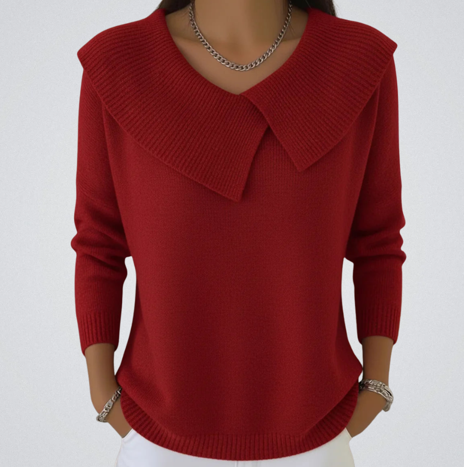 Pull femme rouge col V élégant - PanierRoyale