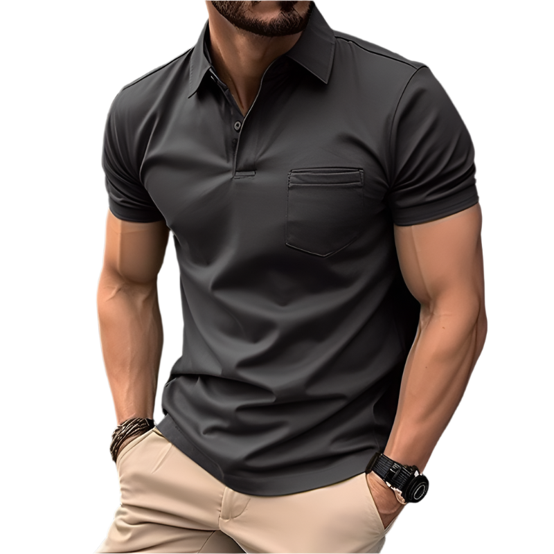 Polo Homme Noir Manches Courtes Élégant - PanierRoyale