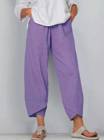 Pantalon Femme Taille Haute Asymétrique avec Poches