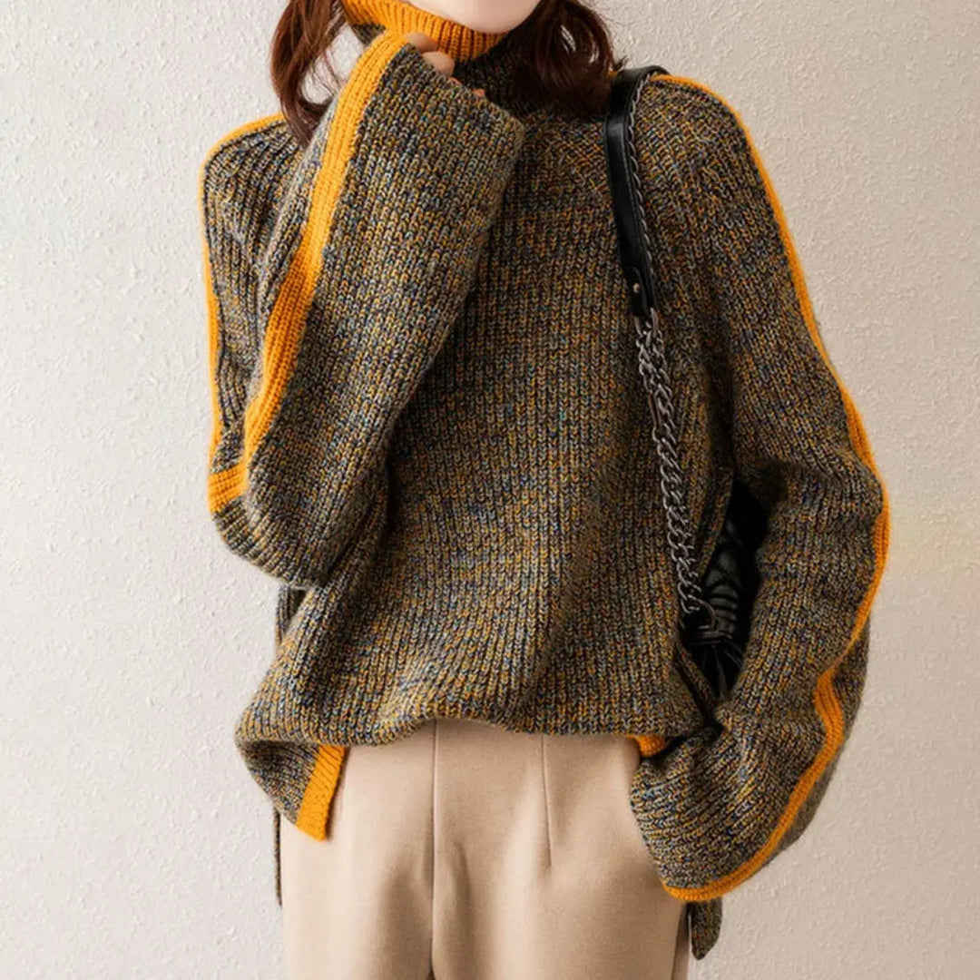 Pull en Maille Rayée Orange et Gris - vue 2