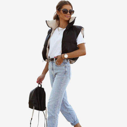 Veste Sans Manches Élégante Col Montant