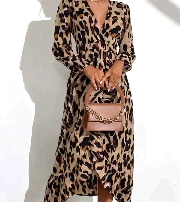 Robe de Soirée Léopard Séxy avec Décolleté Plongeant