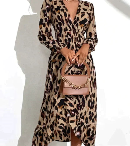Robe de Soirée Léopard Séxy avec Décolleté Plongeant