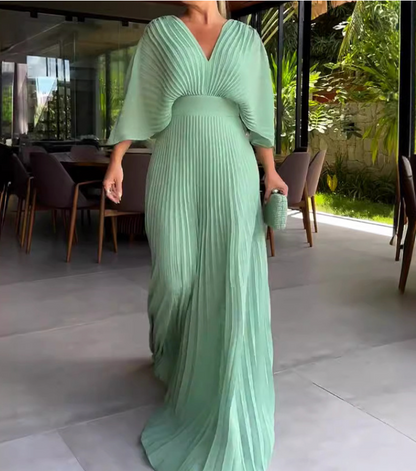 Robe Été Longue pour Femme en Citron avec Plis