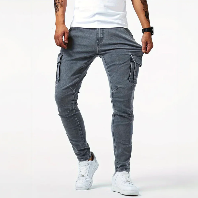 Jean Slim Homme Cargo Noir Tendance