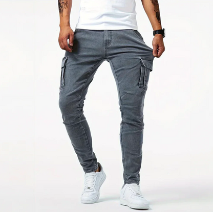 Jean Slim Homme Cargo Noir Tendance