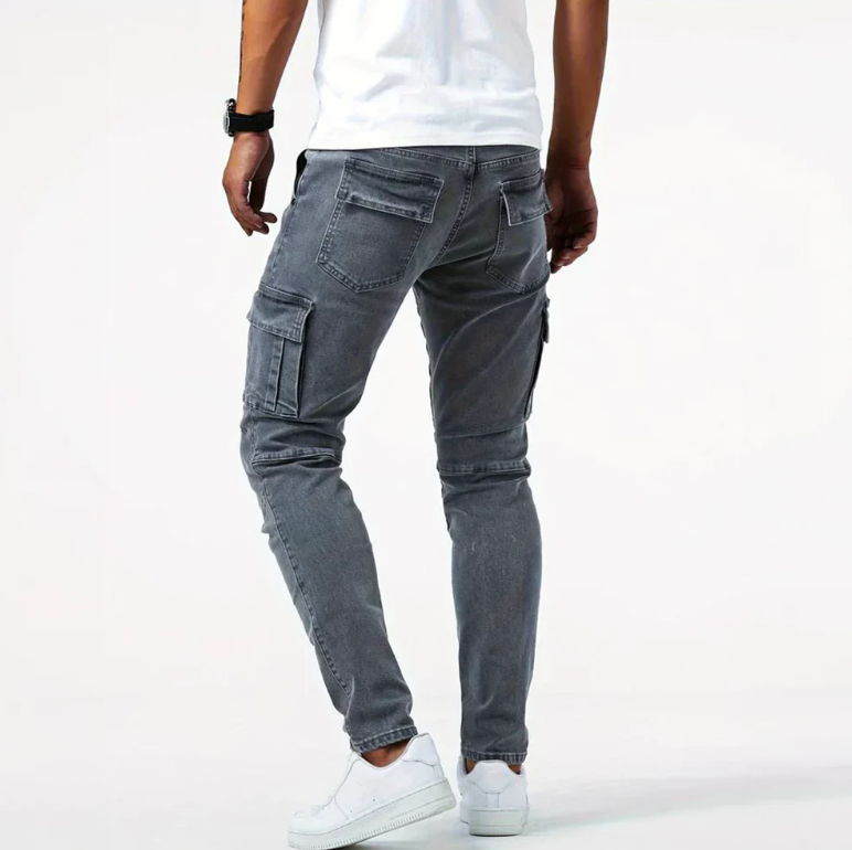 Jean Slim Homme Cargo Noir Tendance