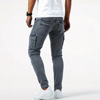Jean Slim Homme Cargo Noir Tendance