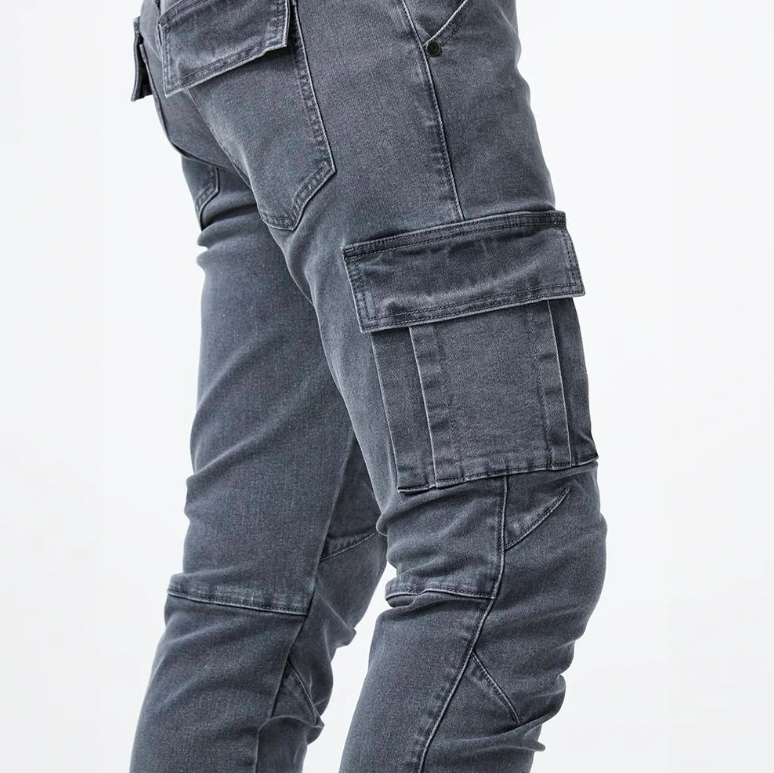 Jean Slim Homme Cargo Noir Tendance