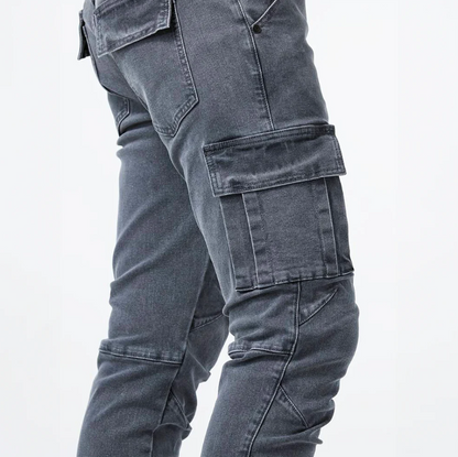 Jean Slim Homme Cargo Noir Tendance