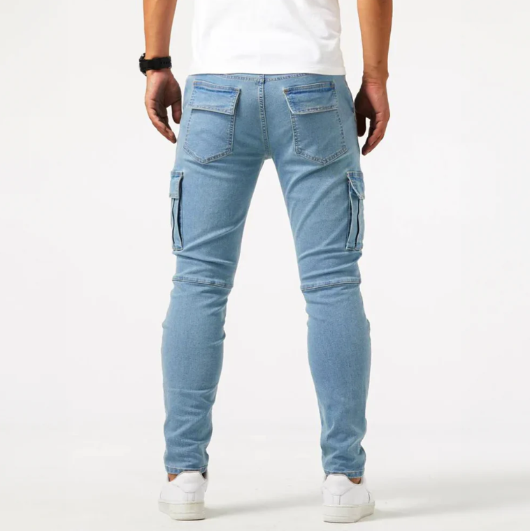 Jean Slim Homme Cargo Noir Tendance