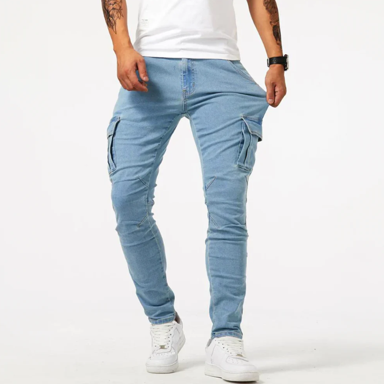 Jean Slim Homme Cargo Noir Tendance