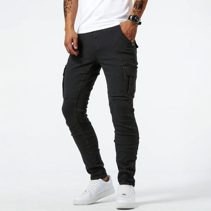 Jean Slim Homme Cargo Noir Tendance
