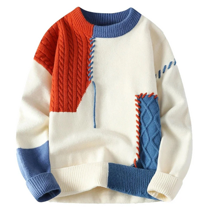 Pull Homme Patchwork Confortable Coupe Ajustée Moderne - PanierRoyale