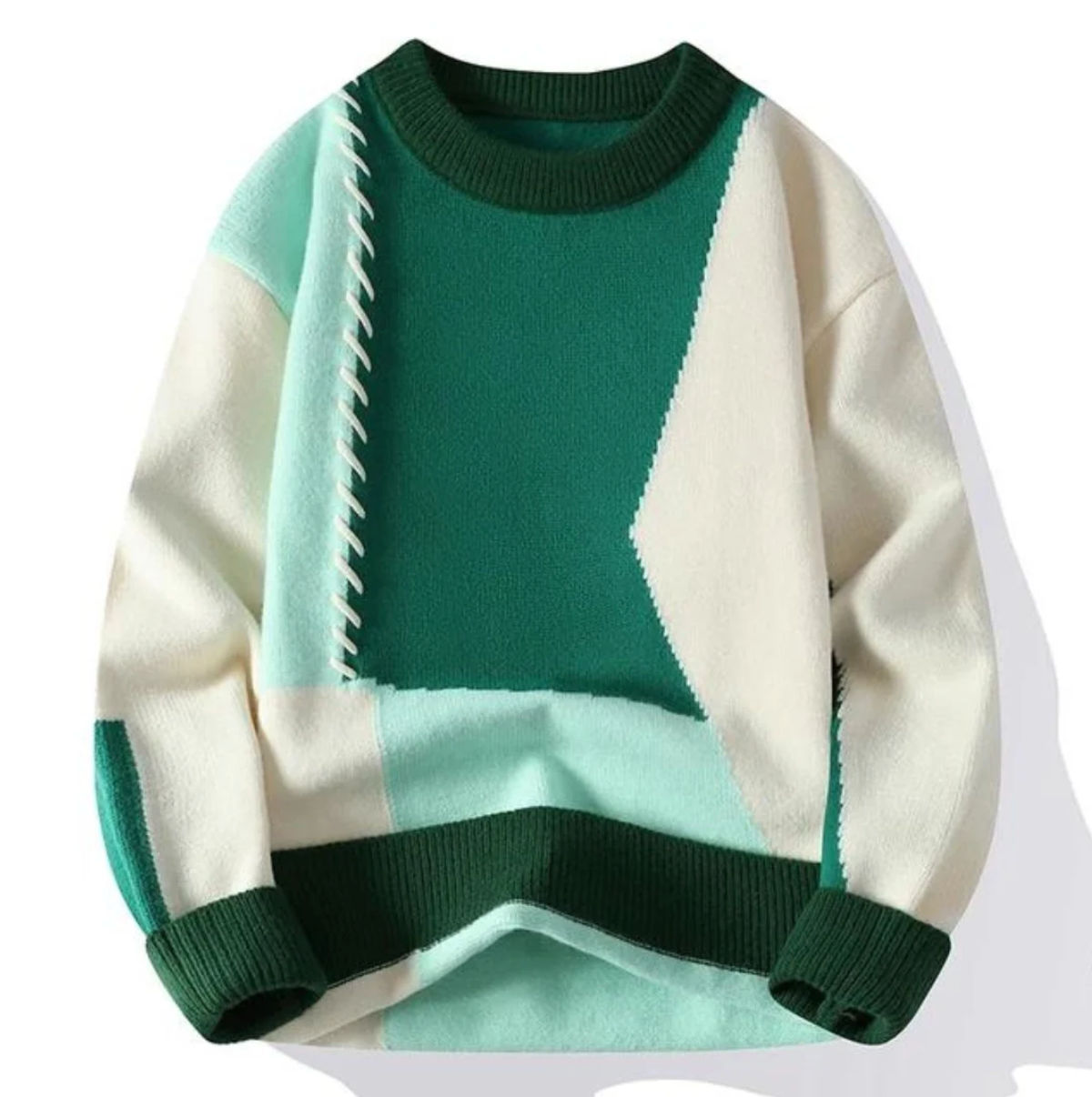 Pull Patchwork Confortable Coupe Ajustée Moderne