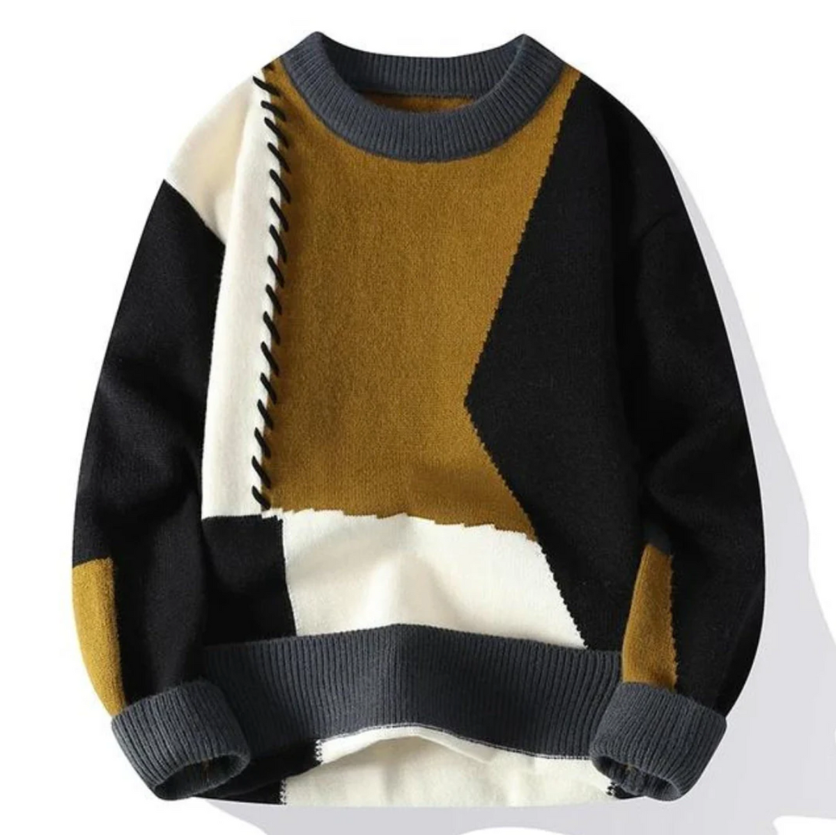 Pull Patchwork Confortable Coupe Ajustée Moderne