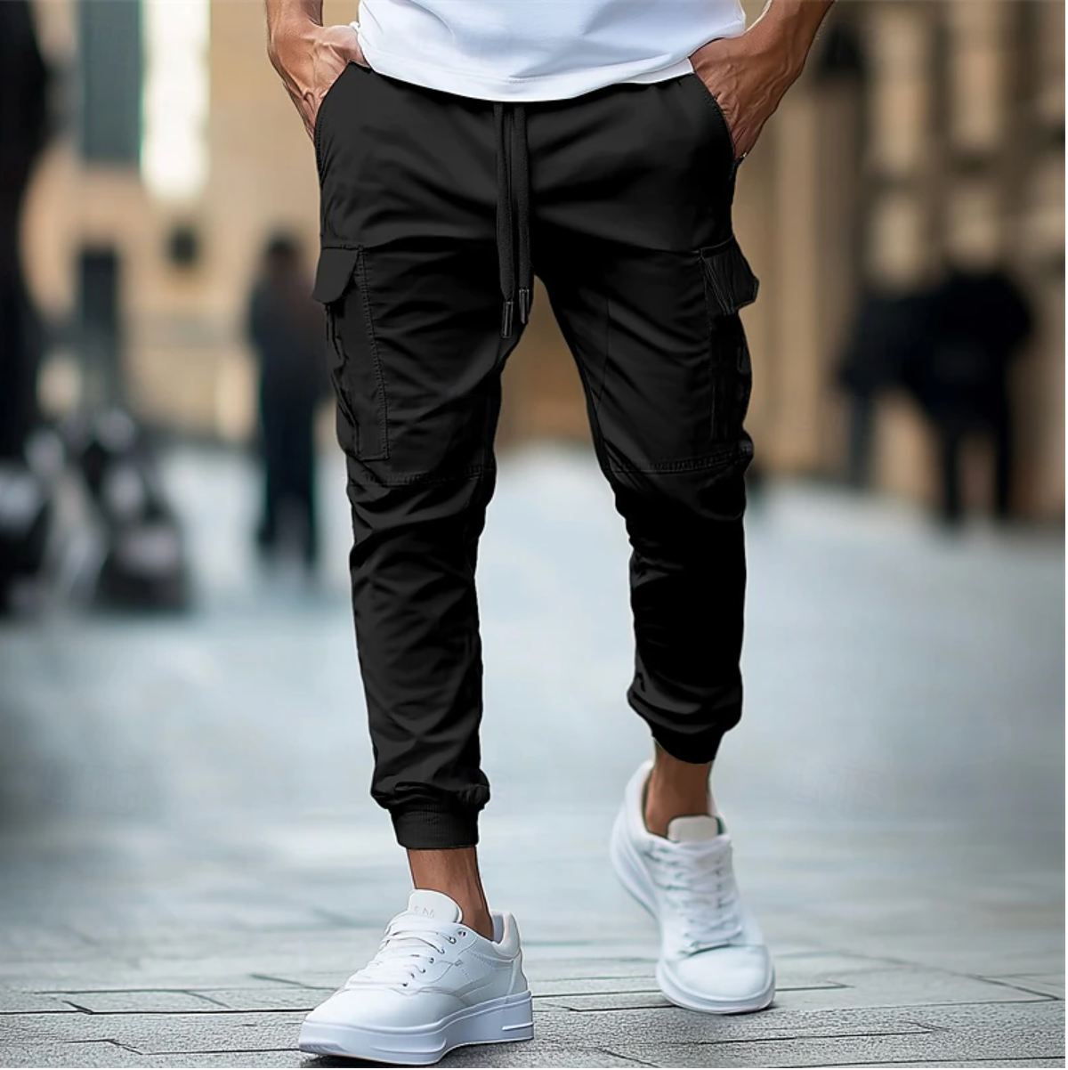 Pantalon Homme Cargo Noir Foncé et Confortable