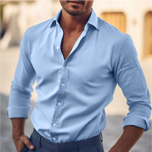 Chemise Homme Relâchée Bleu Ciel Manches Longues - PanierRoyale