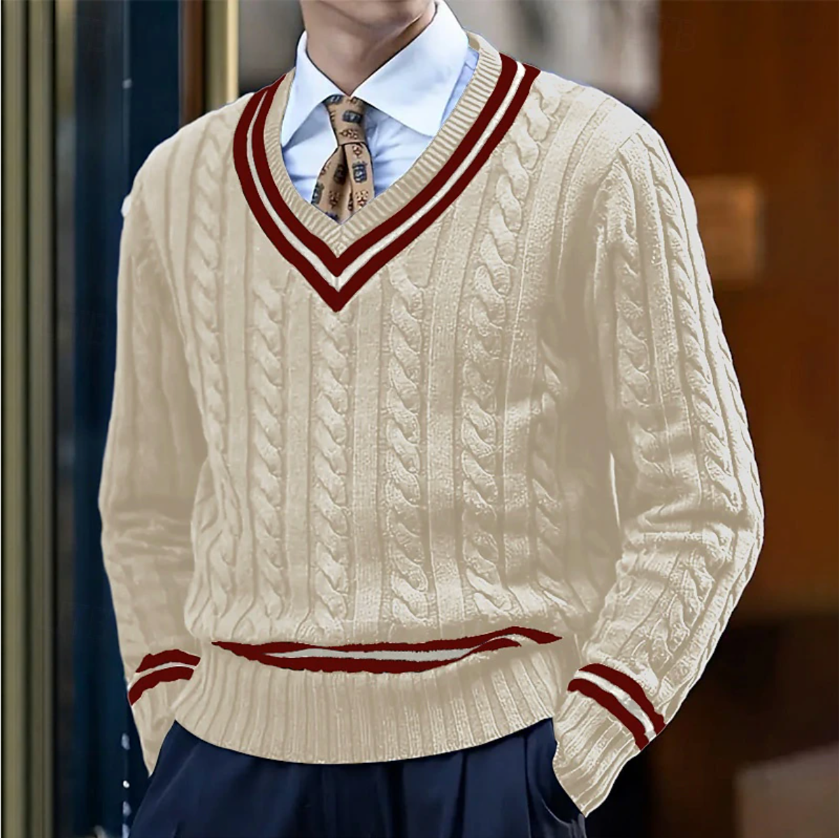 Pull Homme Col V en Laine Mélange Épais - PanierRoyale