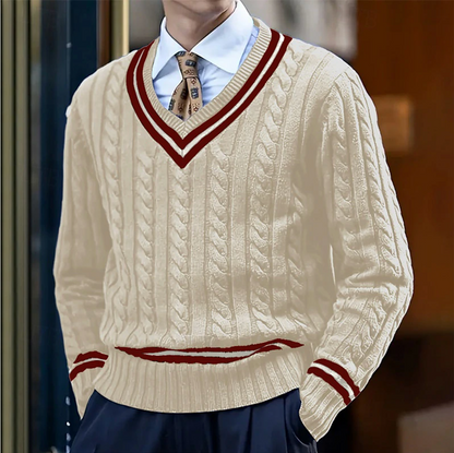 Pull Homme Col V en Laine Mélange Épais - PanierRoyale