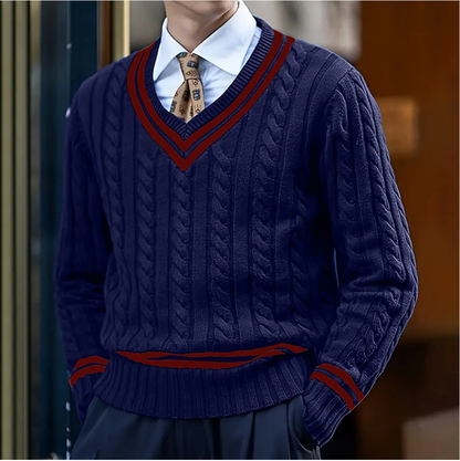 Pull Homme Col V en Laine Mélange Épais