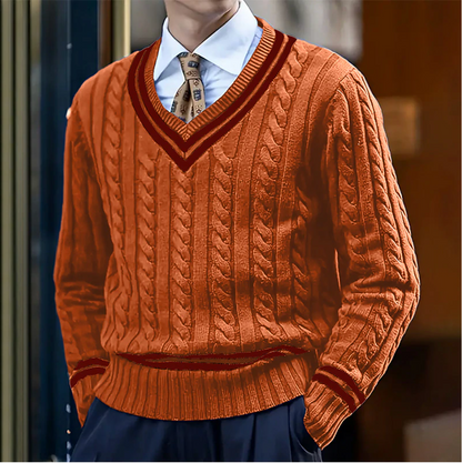 Pull Homme Col V en Laine Mélange Épais