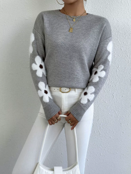 Pull Femme Hiver Floral Élégant et Confortable