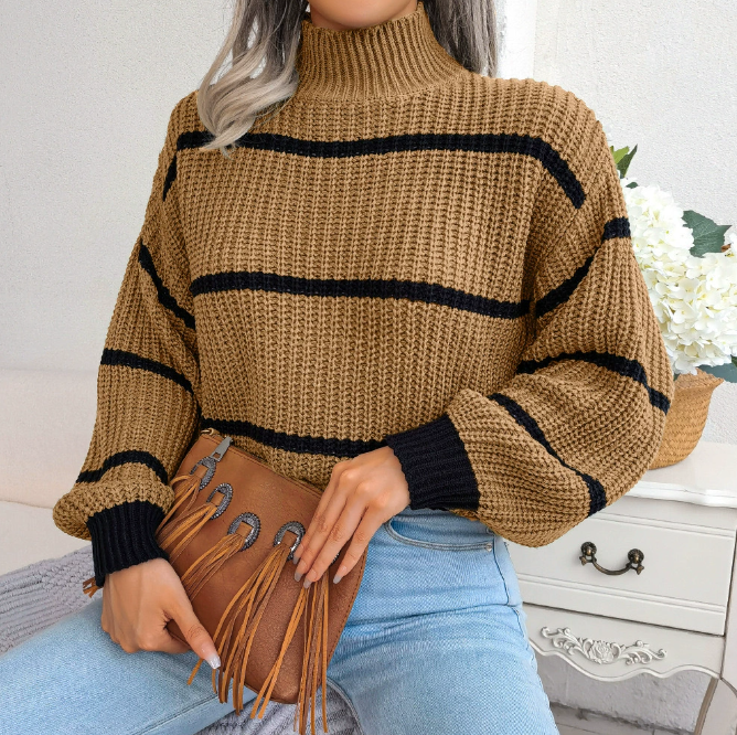 Pull Femme Col Montant Laine Mérinos Chaude et Confortable