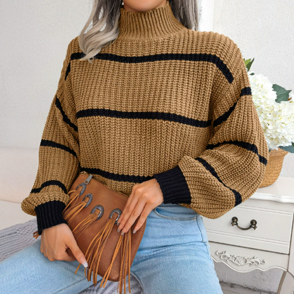 Pull Femme Col Montant Laine Mérinos Chaude et Confortable