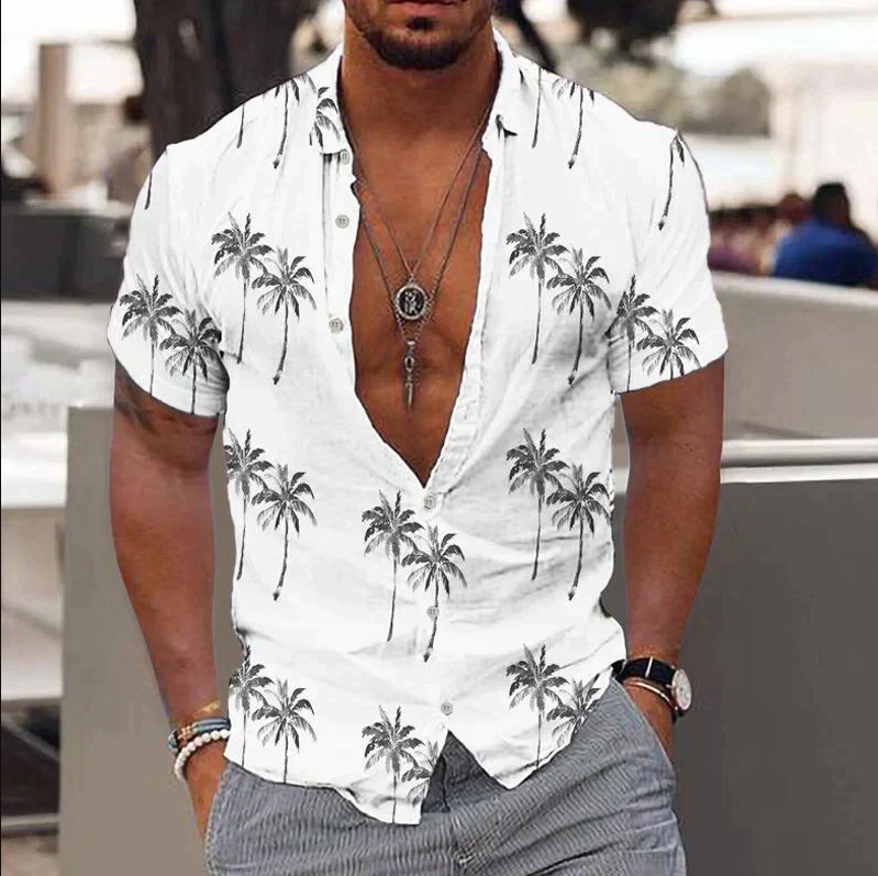 Chemise Homme Été à Manches Courtes Imprimé Floral