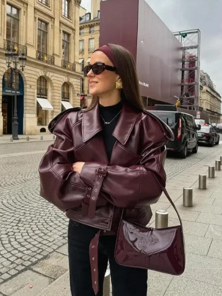 Manteau Cuir Brun Chic Féminin