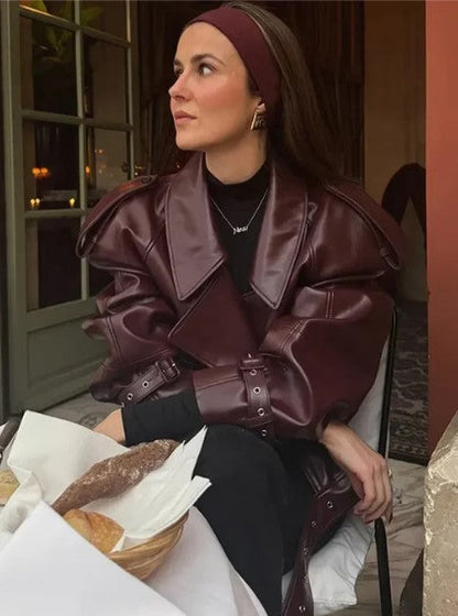 Manteau Cuir Brun Chic Féminin - PanierRoyale