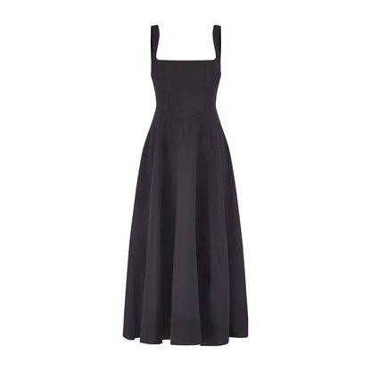 Robe Longue Évasée à Épaules Carrées - Noir, Blanc, Menthe