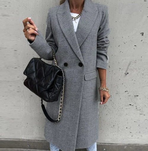 Manteau Femme Élégant à Manches Longues et Fermeture Boutons