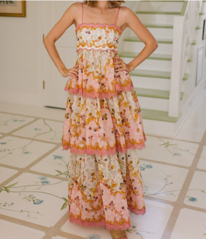 Robe Longue Femme Mousseline Volants Style Bohème