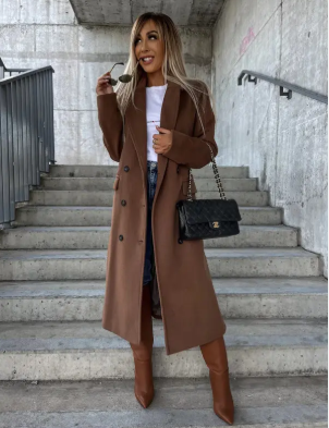 Manteau Femme Hiver Long Élégant avec Ceinture Amovible