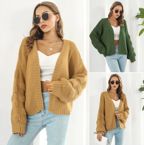 Cardigan Femme Tricoté Manches Longues Beige - PanierRoyale