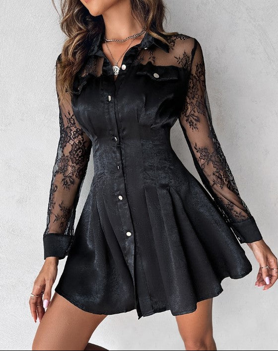 Madisona™ – Robe Chemise Femme Longue Élégante avec Détails en Dentelle-3
