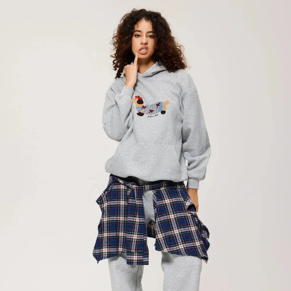 Sweat à Capuche Chien Oversize Gris Clair