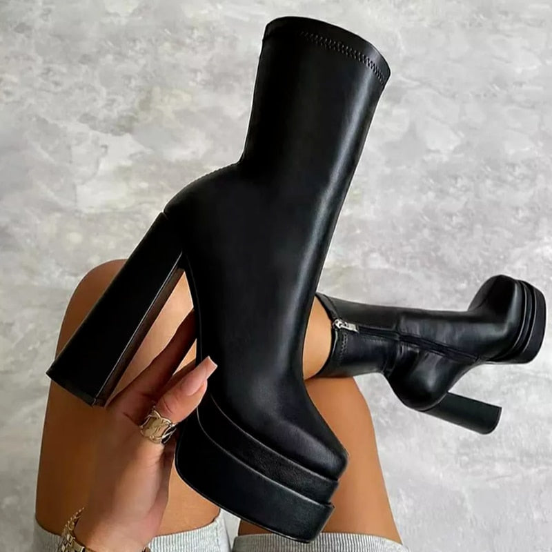 Bottines Femme à Talon Haut avec Plateforme pour Tous les Jours