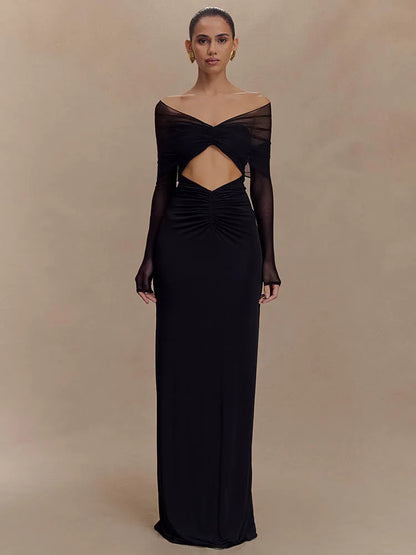 Robe Longue Femme Manches Longues Décolleté Séductrice
