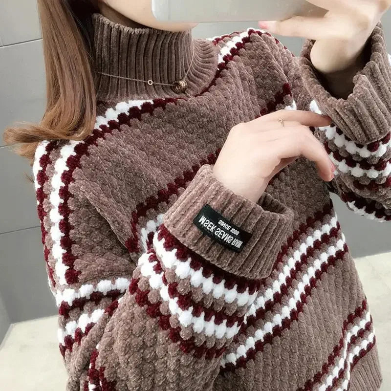 Pull Femme Col Montant Doux et Chic pour Hiver