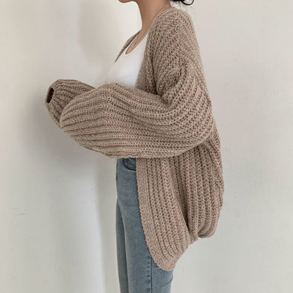 Cardigan Femme Tricoté Gros Mailles Décontracté